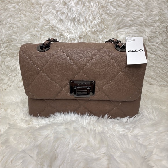Aldo Taupe Quilted Shoulder Bag with Chain Strap